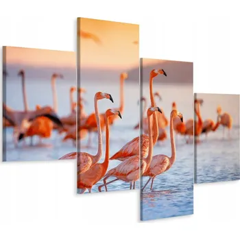 Obraz Obraz Čtyřdílný (Tetraptych) PLAMEŇÁCI Hejno Ptáků 3D 80x50