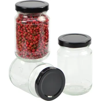 Sklenice 10x 190 ml Skleněná zavařovací sklenice s černým víčkem, zavařovací sklenička na zavařeniny, med, džem