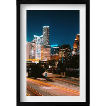 Obraz Nástěnný obraz v černém rámu do obýváku, kuchyně - Noční město Houston 40x60 cm