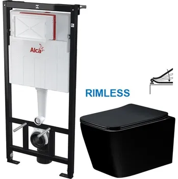 WC sada ALCA Předstěnový instalační systém bez tlačítka + WC MEXEN TEO ČERNÁ Rimless + SEDÁTKO AM101/1120 X ME02