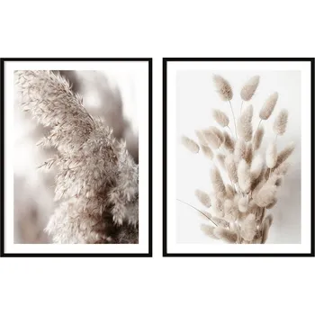 Obraz OBRAZ PLAKÁT V RÁMU 53x73cm Dyptych Sada 2 obrazů Boho Suché Trávy P2081