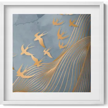 Obraz Elegantní obraz v bílém rámu - Ilustrace letících ptáků 50x50 cm