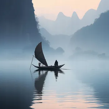 Obraz Plakát Osamělá plavba po řece bez rámu 30 x 30 cm