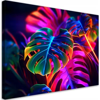 Obraz OBRAZ DO LOŽNICE Monstera fluorescenční listy NA PLÁTNĚ 60x40