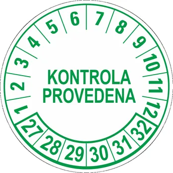 Samolepící etiketa Kontrola provedena 2027-2032 samolepící vinylová fólie 40 mm aršík 10 kusů