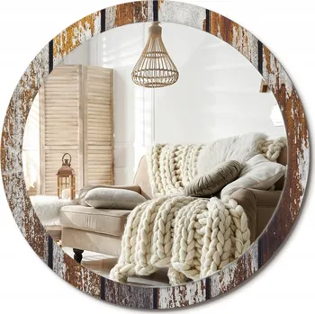 Zrcadlo Dekorativní závěsné zrcadlo s potiskem Tmavé dřevo vintage XXL průměr 100 cm