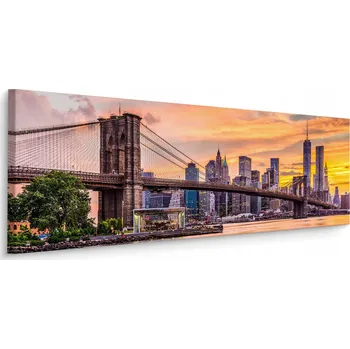 Obraz Panoramatický obraz NEW YORK Město Brooklyn Bridge Západ Slunce 145x45