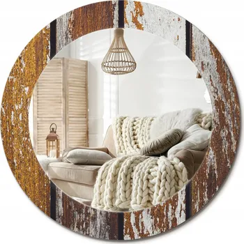 Zrcadlo Zrcadlo na zeď s grafikou na skle, tmavé dřevo vintage, průměr 60 cm