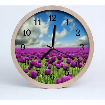 Hodiny Dřevěné nástěnné hodiny tiché Tulipány Květiny 25 cm