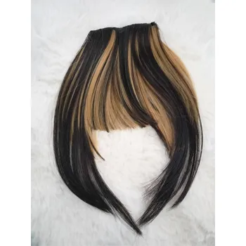 Příčesek ofina hustá - tmavě hnědá až černá s blond melirem