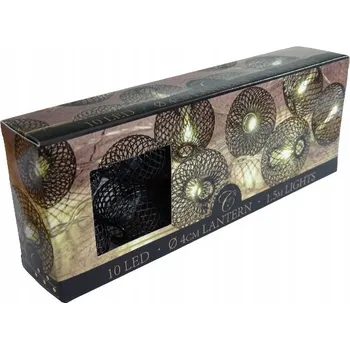 Vánoční dekorace LED ŘETĚZ GIRLANDA KOVOVÉ KOULE ČERNÉ SVĚTELNÁ DEKORACE