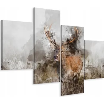 Obraz Abstraktní obraz JELEN Akvarel 4 díly 80x50