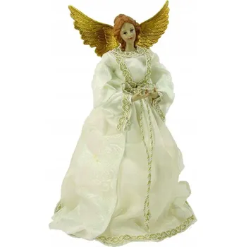 Vánoční dekorace Anděl na špičku vánočního stromku - BÍLÁ/ ZLATÁ - 35 cm vysoký - PRO VĚTŠÍ STROMEK