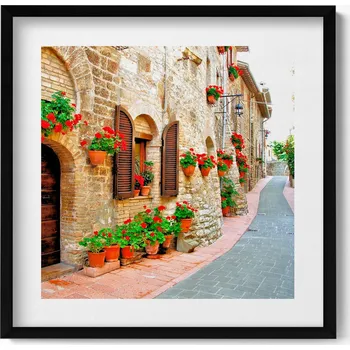 Obraz Dekorativní nástěnný obraz do pokoje Malebná ulička s květinami 50x50 cm