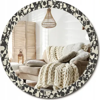 Zrcadlo Kulaté moderní zrcadlo na stěnu s potiskem na skle Velké, průměr 90 cm, motiv Písmena