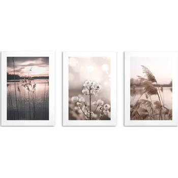 Obraz Plakáty na zeď do obýváku, ložnice s motivem přírody, sada plakátů s výhledem 3x 50x70 cm