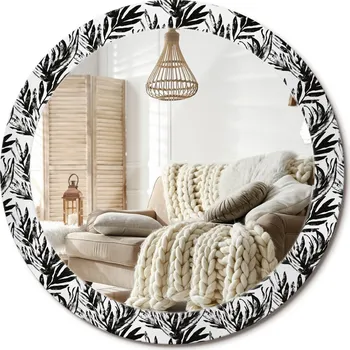 Zrcadlo Dekorativní kulaté zrcadlo s potiskem do koupelny nebo pokoje, motiv Monstera, průměr 80 cm