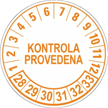 Samolepící etiketa Kontrola provedena 2028-2033 samolepící vinylová fólie 40 mm aršík 10 kusů