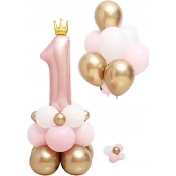 Balónek BALÓNKY K 1. NAROZENINÁM, RŮŽOVÉ, DEKORACE NA OSLAVU, ČÍSLICE 1