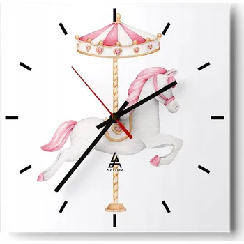 Hodiny Velké nástěnné hodiny na zeď 40x40 Kůň Skleněné hodiny Čtvercové Tiché