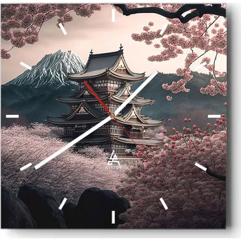 Hodiny Velké nástěnné hodiny na zeď 40x40 Asie Skleněné hodiny Čtvercové Tiché