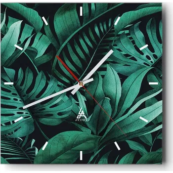 Hodiny Velké nástěnné hodiny na zeď 40x40 Exotika Skleněné hodiny Čtvercové Tiché