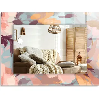 Zrcadlo Obdélníkové dekorativní zrcadlo na výšku nebo na šířku, Květiny a listy, pastelové barvy, 80x60 cm