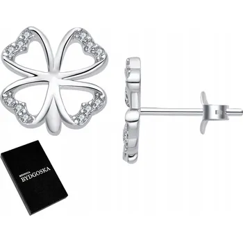 Náušnice Stříbrné náušnice Mennica Bydgoska klasické se zirkonem čtyřlístek ryzost 925