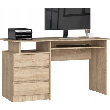 Psací stůl Volně stojící počítačový stůl CLP 135 cm se 3 zásuvkami a 2 policemi, dub Sonoma