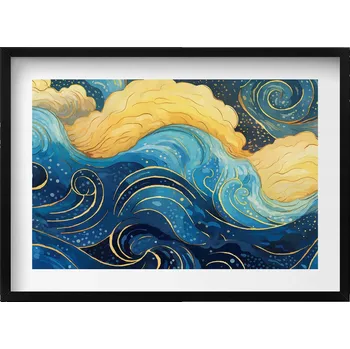 Obraz Dekorativní nástěnný obraz s grafikou v černém rámu Abstrakce oblaků 70x50 cm