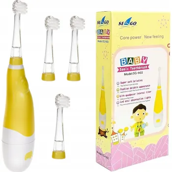Elektrický zubní kartáček Sonický kartáček pro děti SEAGO 1xAAA 1,5V, 4 náhradní hlavice SG-902 Yellow