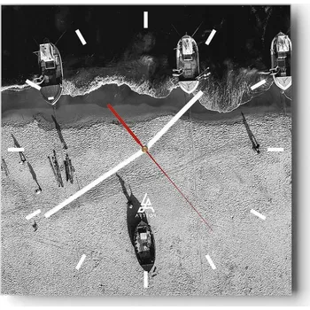 Hodiny Velké nástěnné hodiny na zeď 40x40 Pláž Skleněné hodiny Čtvercové Tiché