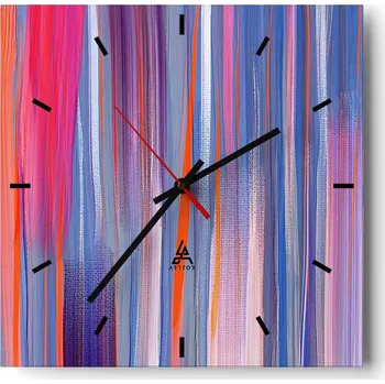 Hodiny Velké nástěnné hodiny na zeď 40x40 Pruhy Skleněné hodiny Čtvercové Tiché