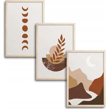 Obraz 3x 30x40 CM SADA TŘÍ OBRAZŮ PLAKÁT V DŘEVĚNÉM RÁMU BOHO SLUNCE TRIPTICH