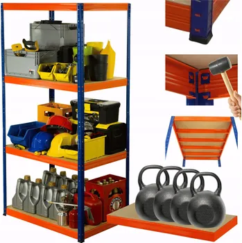 Dílenský regál Kovový regál, skladový regál do garáže HELIOS HNO 180x090x60, 4 police, nosnost 4x400 kg