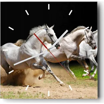 Hodiny Velké nástěnné hodiny na zeď 40x40 Koně Skleněné hodiny Čtvercové Tiché