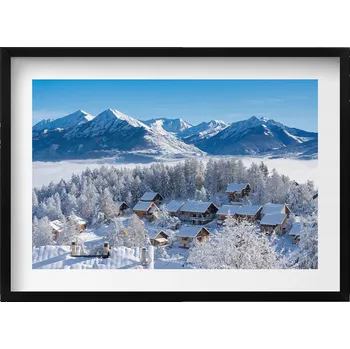 Obraz Dekorace, obraz s grafikou v krásném černém rámu Sníh Laye v Alpách 70x50 cm