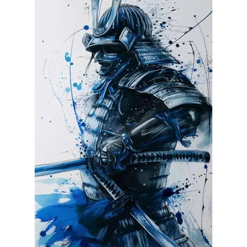 Plakát Plakát Samuraj v modrém provedení bez rámu 39,5 x 55 cm