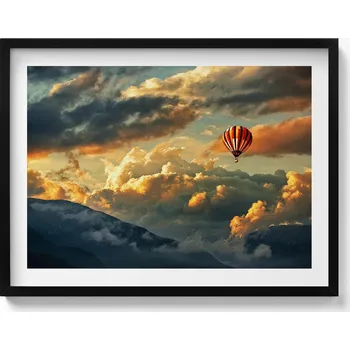 Obraz Dekorativní nástěnný obraz v černém rámu Let balónem mezi mraky 80x60 cm