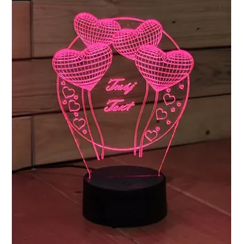 Lampička LED lampa Srdíčka , 3D efekt Dálkový Ovladač , název, věnování