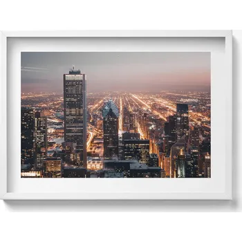 Obraz Dekorativní nástěnný obraz s bílým rámem a grafikou loft Večerní město 70x50 cm