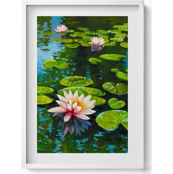 Obraz Dekorace obraz s grafikou v krásném bílém rámu Lektíny (Lilie vodní) 50x70 cm