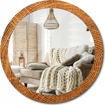 Zrcadlo Zrcadlo s ozdobným skleněným okrajem Velké fi 90 cm Dubové dřevo