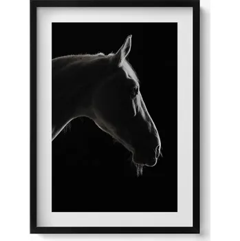 Obraz Nástěnný obraz v černém rámu s grafikou Hlava koně na černém pozadí 50x70 cm