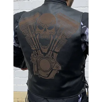 Moto bunda Motocyklová vesta s laserem vypáleným logem Lebka Unikát vel. S