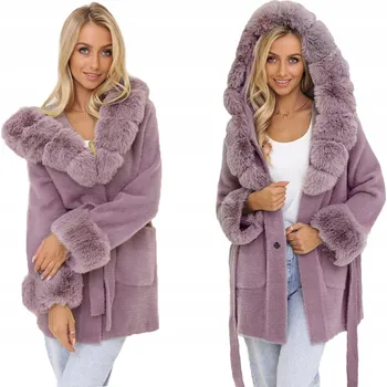 Dámský kabát Soprato dámský fialový kabát oversize s kapucí přechodný teplý měkký s chlupem alpaky univerzální velikost