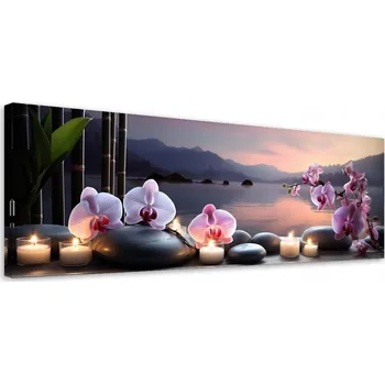 Obraz MODERNÍ OBRAZ Orientální kameny a orchideje NA PLÁTNĚ 120x40