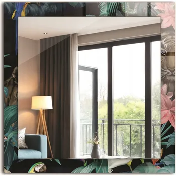 Zrcadlo Zrcadlo do koupelny ložnice obývacího pokoje s potiskem 60x60 Tygři, papoušci, džungle