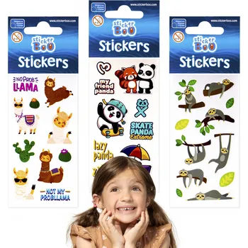 samolepka Sada veselých samolepek pro děti, samolepky Panda , lamou a lenochodem