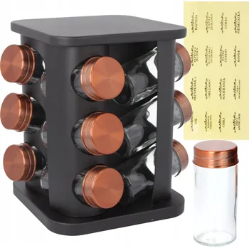 Obraz ČERNÁ SADA 13 KS SKLENĚNÝCH KOŘENEK otočný stojan NA KOŘENÍ BB2746